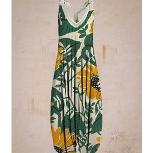 Women Vintage Sunflower Print Sleeveless Harem Jum